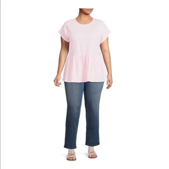 NWT Women’s Plus Size Striped Short Sleeve Peplum T-shirt - Picture 2 of 11